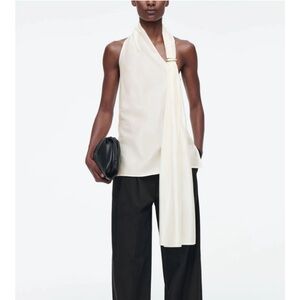 COS Asymmetric Brooch Detail Sleeveless Blouse Cream Size 4